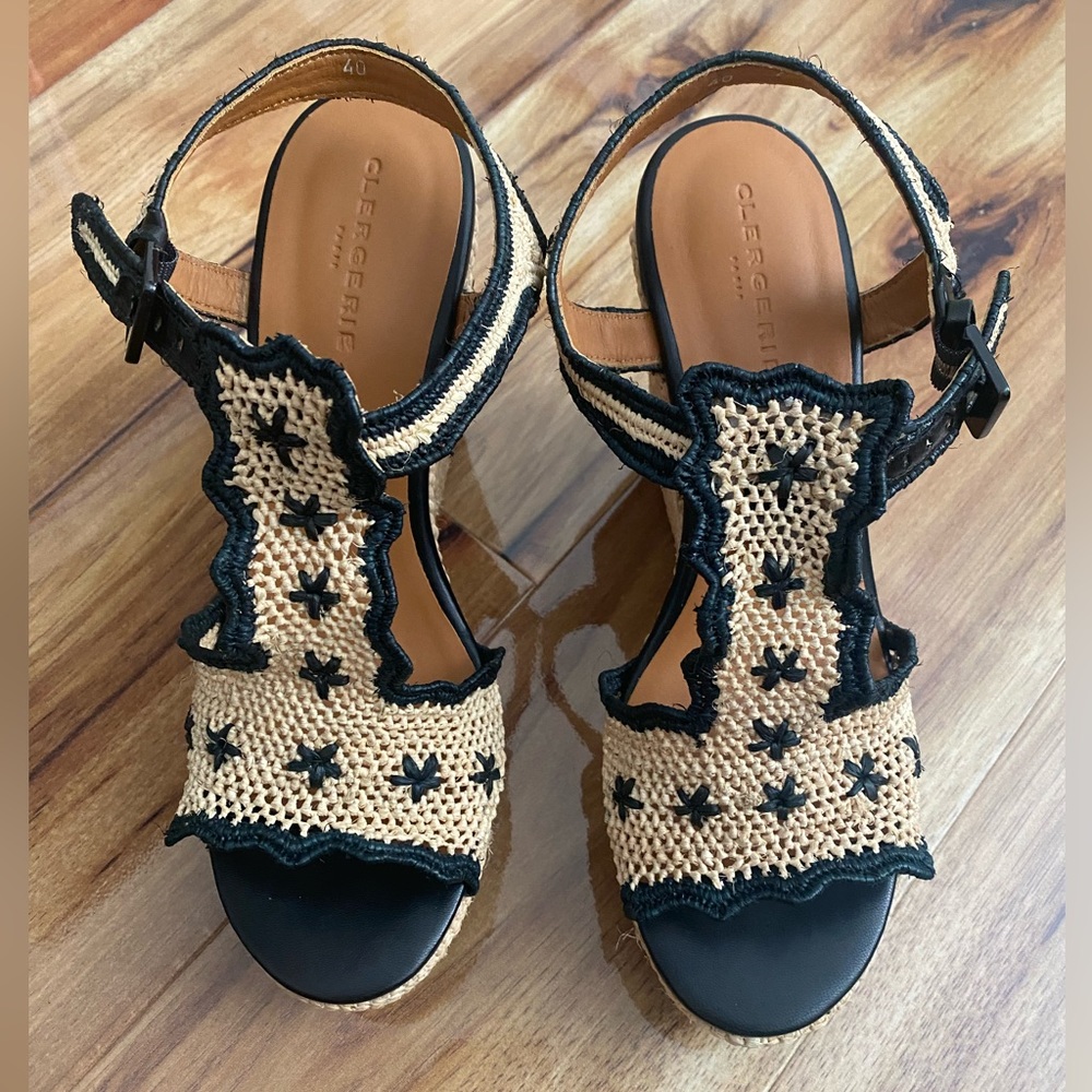 Clergerie Paris raffia platform wedges